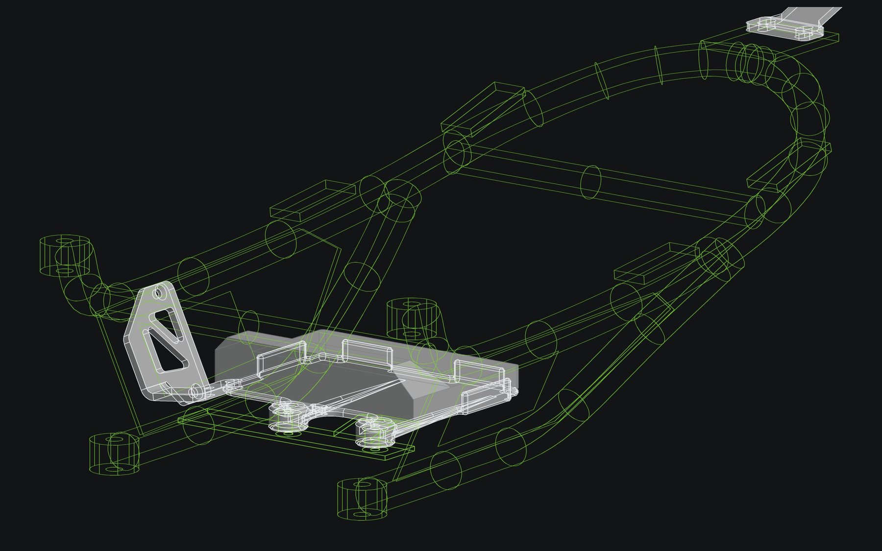 Yamaha R1 tail bracket set render on a phantom race subframe