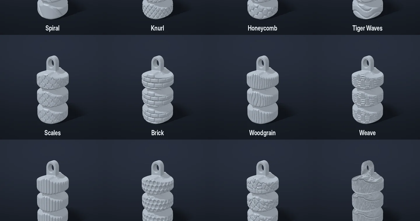 Twelve surface textures on the same toy body
